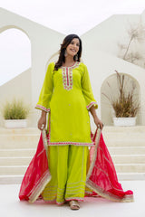 Parrot Green Elegant Organza 3-Piece Suit Set with Foil Embroidery, Pearl & Sequins Lace Work – Fully Stitched Ready to Wear