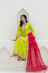 Parrot Green Elegant Organza 3-Piece Suit Set with Foil Embroidery, Pearl & Sequins Lace Work – Fully Stitched Ready to Wear