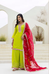 Parrot Green Elegant Organza 3-Piece Suit Set with Foil Embroidery, Pearl & Sequins Lace Work – Fully Stitched Ready to Wear