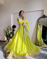 Parrot Green Glam Luxe Semi-Stitched Lehenga Choli Set – Faux Georgette with Sequins & Digital Print