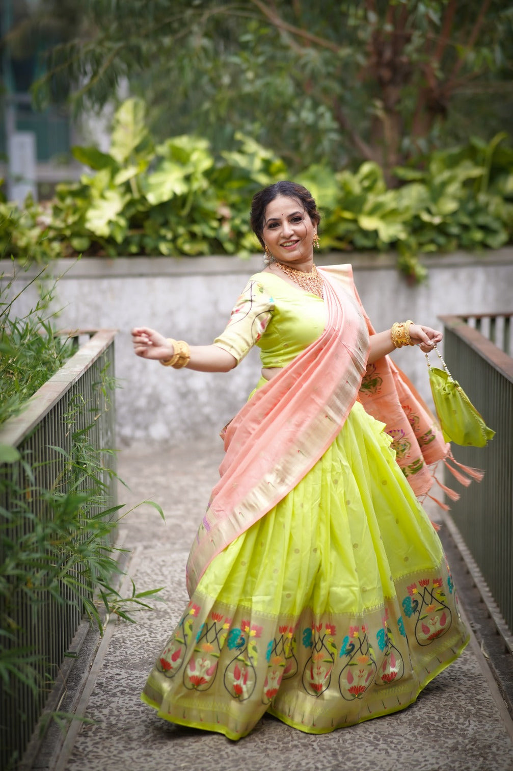 Stunning Parrot Green Paithani Lehenga Choli - Embrace Tradition in Style