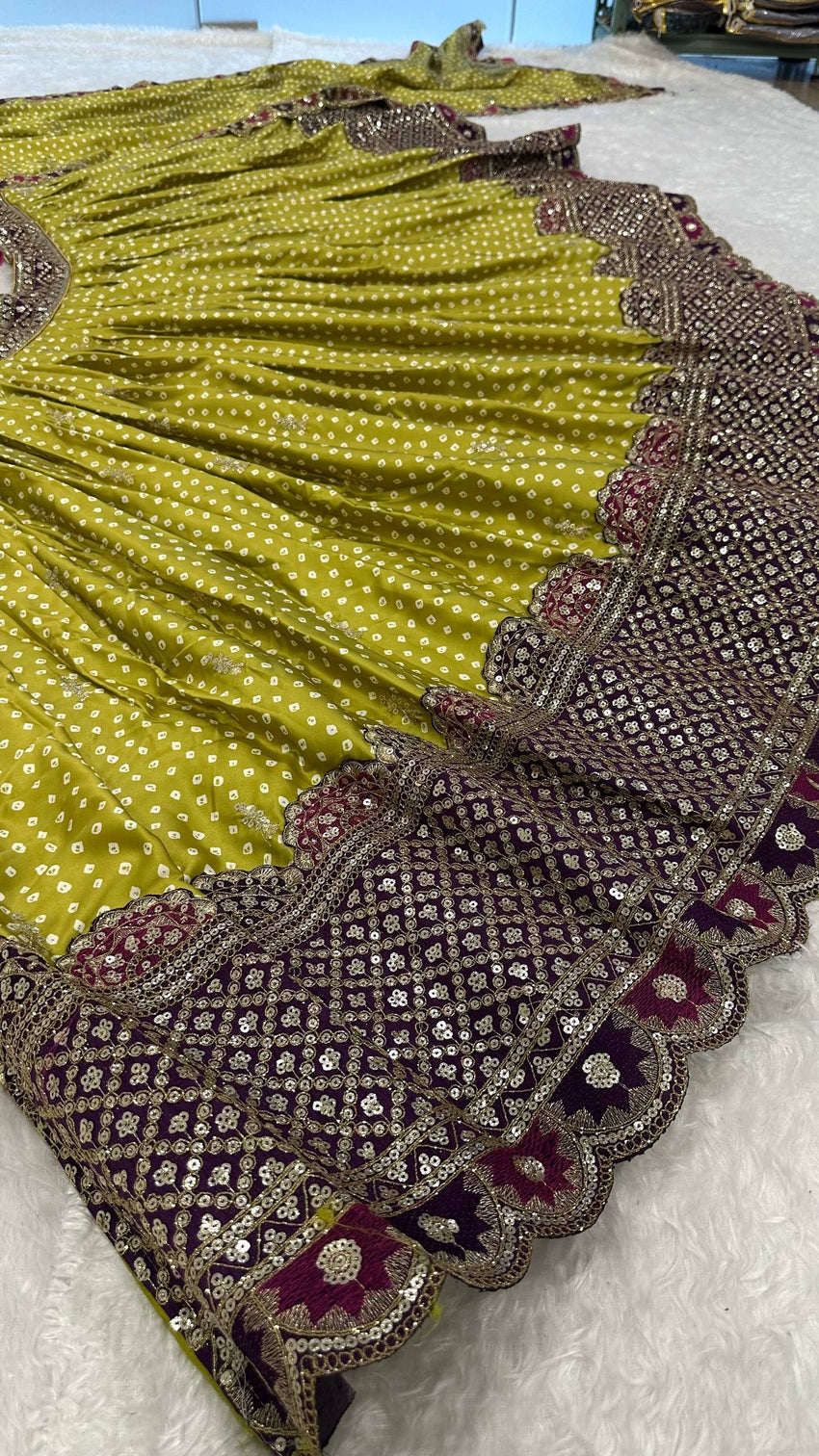 Parrot Green Thread Work Silk Lehenga Choli
