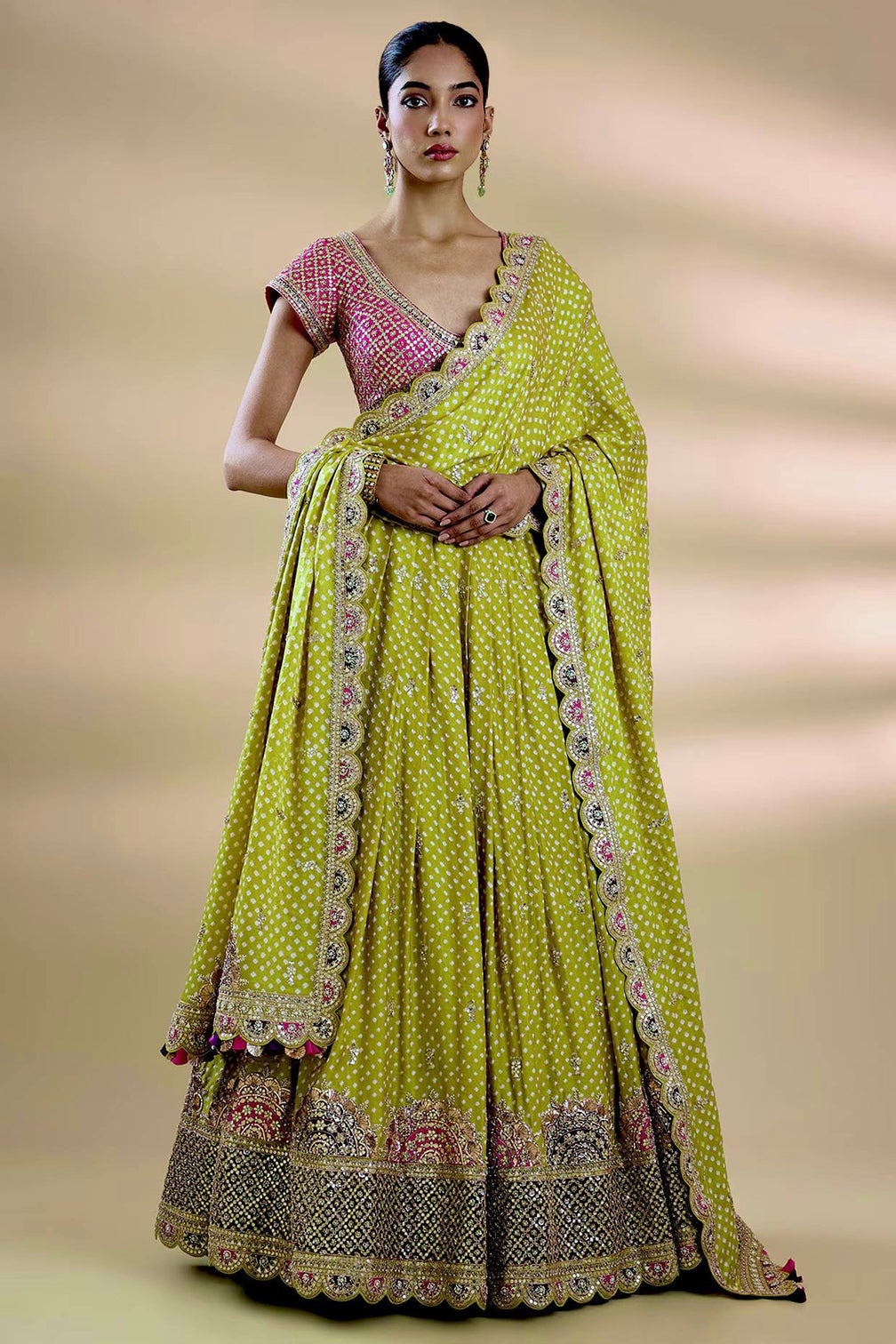 Parrot Green Thread Work Silk Lehenga Choli