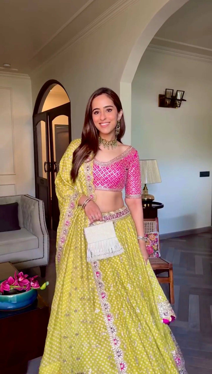 Parrot Green Thread Work Silk Lehenga Choli