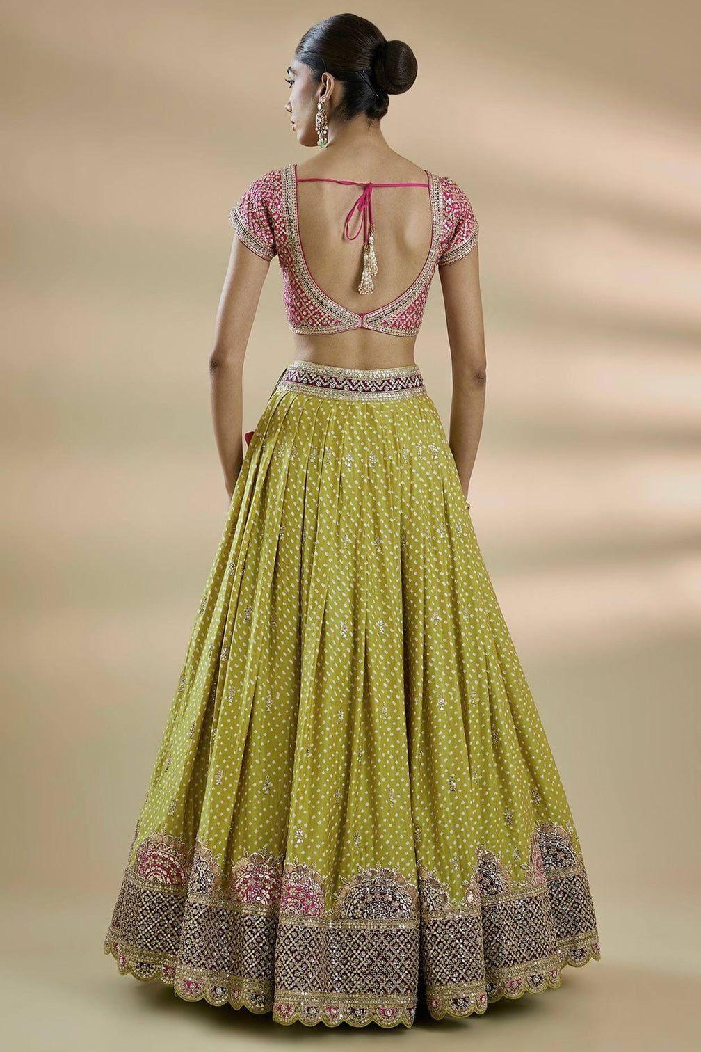 Parrot Green Thread Work Silk Lehenga Choli