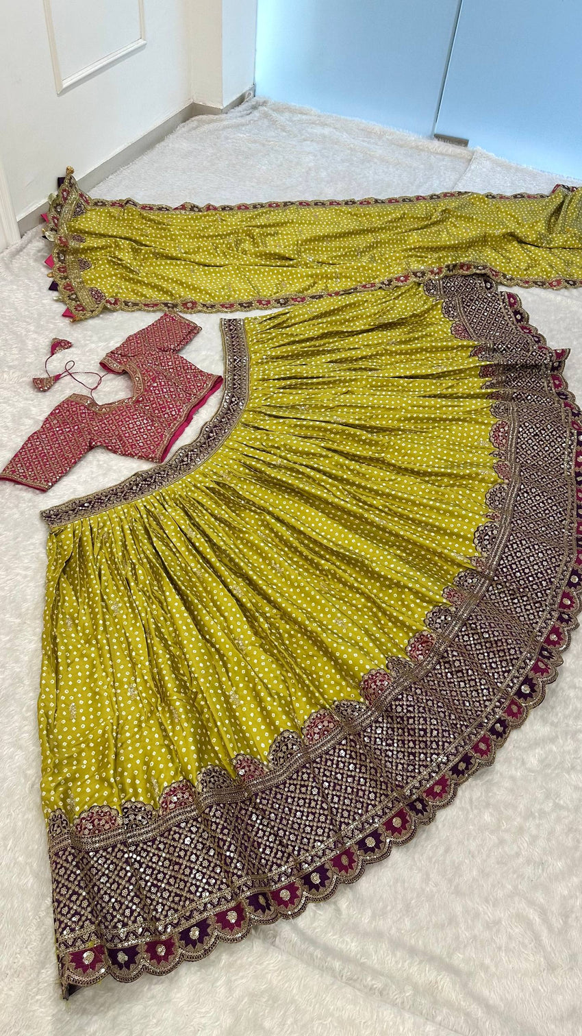 Parrot Green Thread Work Silk Lehenga Choli
