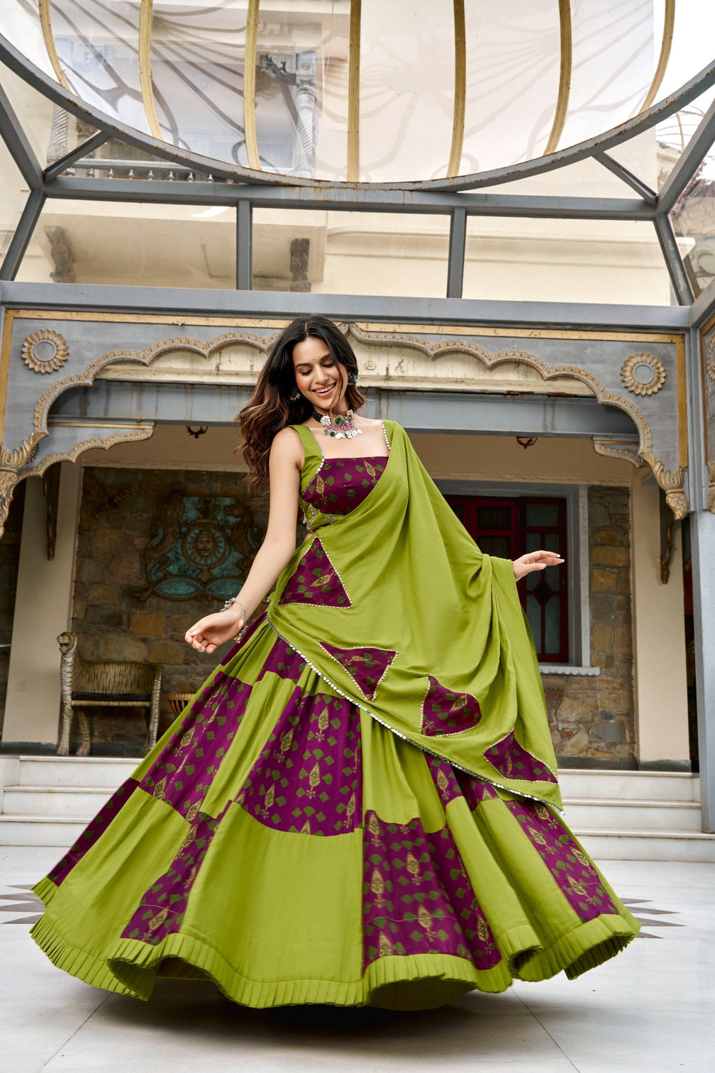 Parrot Printed Lehenga Set with Gotta Patti Work