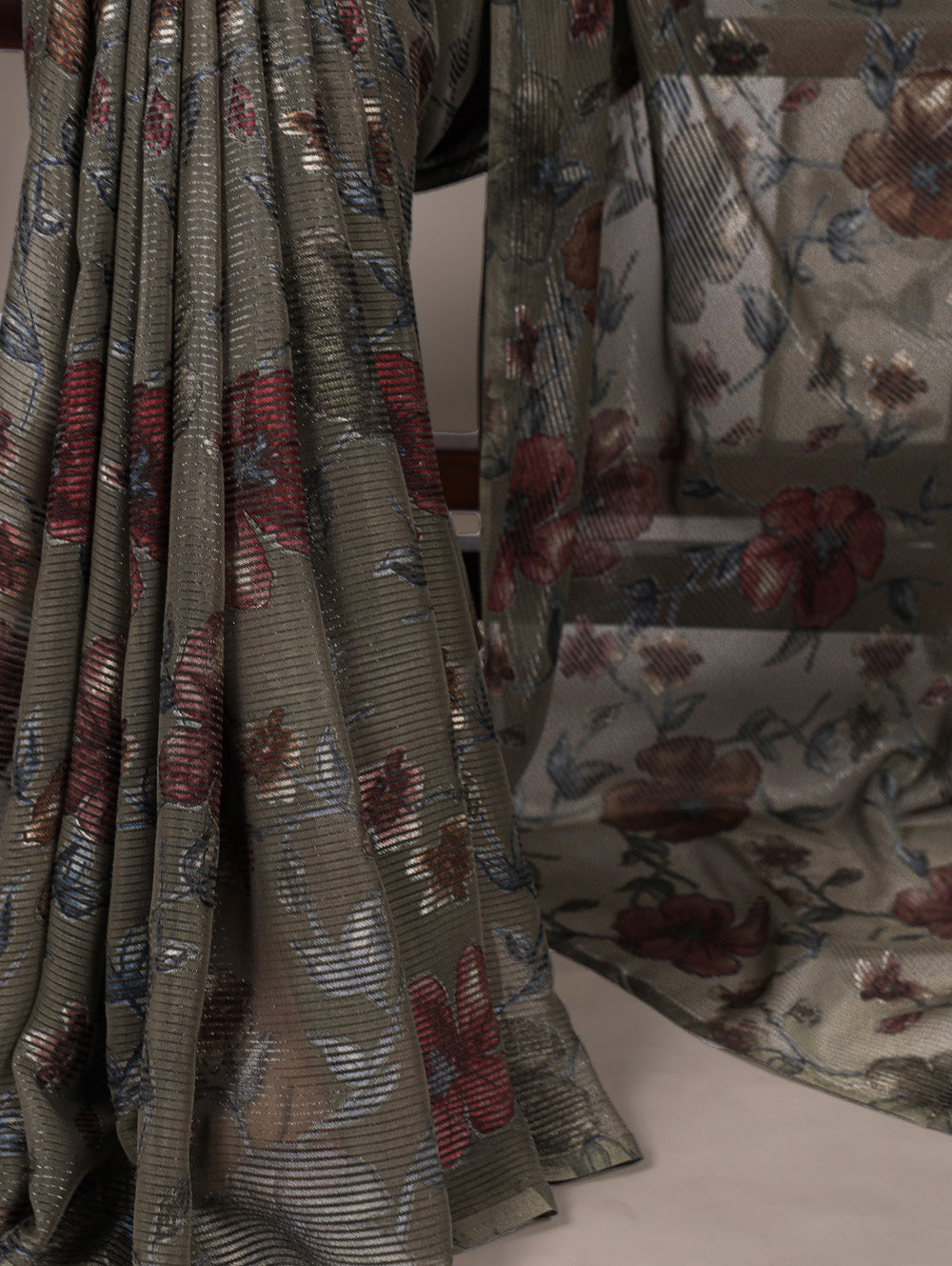 Mehendi floral lurex brasso saree with natural silk blouse