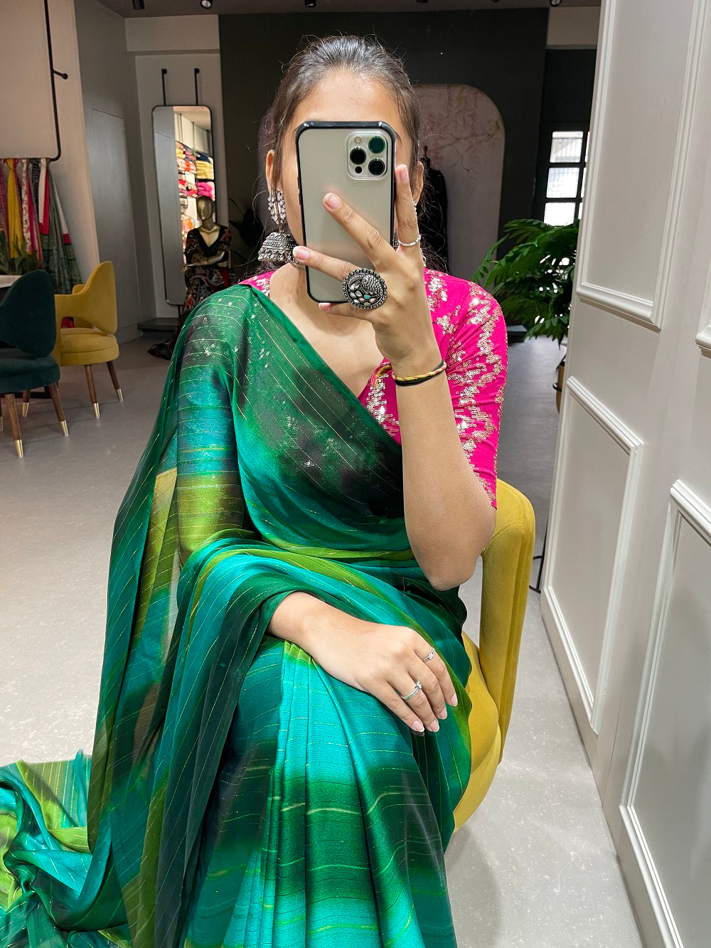 Green Color Zari Lining Work Rangoli Padding Saree