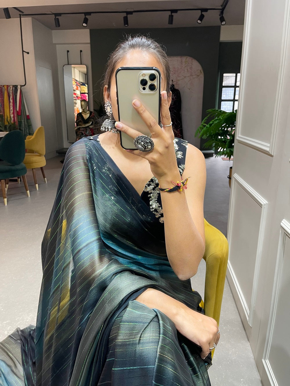 Grey Color Zari Lining Work Rangoli Padding Saree