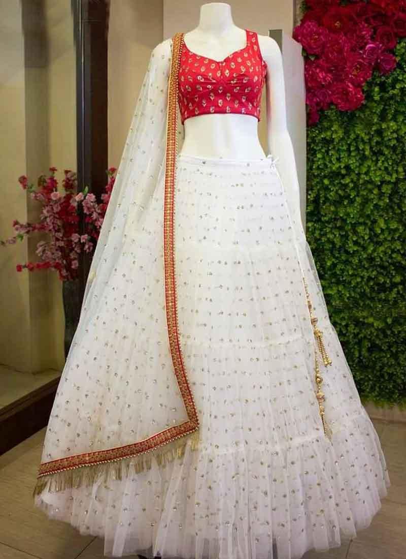 Party Wear White Color Soft Net Base Fully Flared Lehenga Choli