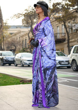 Passion Purple Elegant Satin Crepe Saree – A Perfect Blend of Luxury & Grace