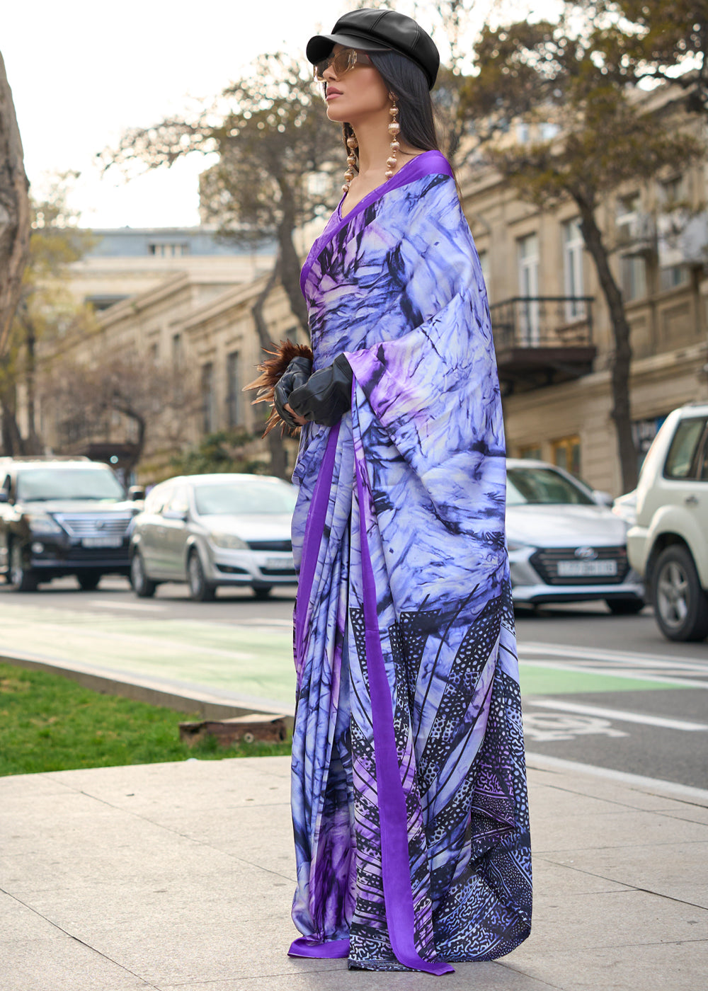 Passion Purple Elegant Satin Crepe Saree – A Perfect Blend of Luxury & Grace
