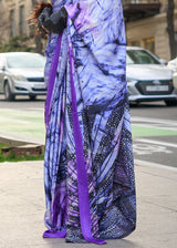 Passion Purple Elegant Satin Crepe Saree – A Perfect Blend of Luxury & Grace