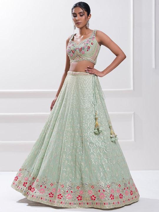 Pastel Green Georgette lucknowi style lehenga choli