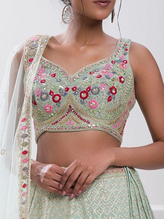 Pastel Green Georgette lucknowi style lehenga choli