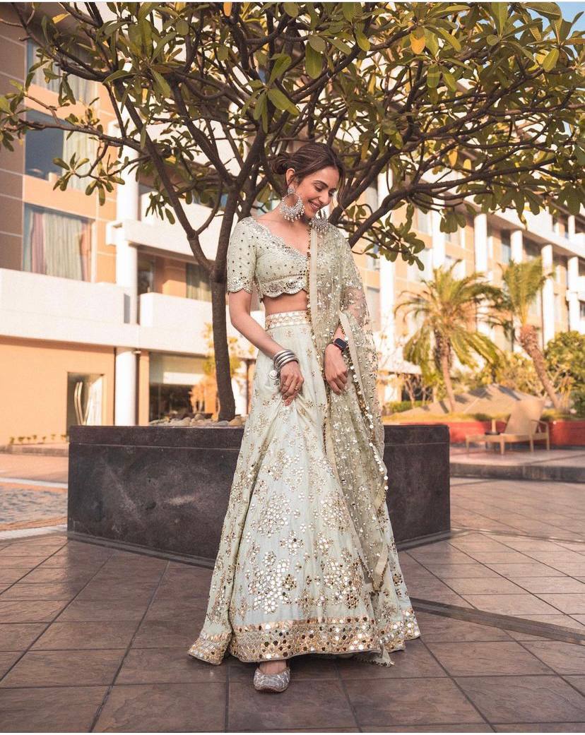 Pastel Sky Elegant Mulberry Silk Lehenga Set with Exquisite Detailing