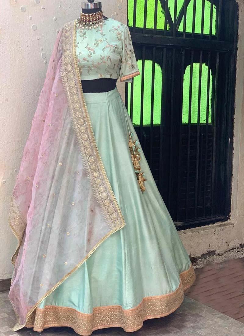 Pastle Pista Green With Heavy Border Sequins Work Lehenga Choli