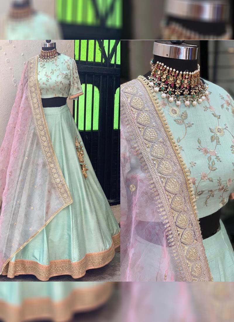 Pastle Pista Green With Heavy Border Sequins Work Lehenga Choli