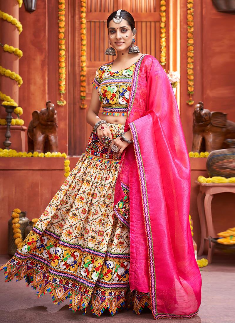 Patola Print Cream Color Navrati Chaniya Choli