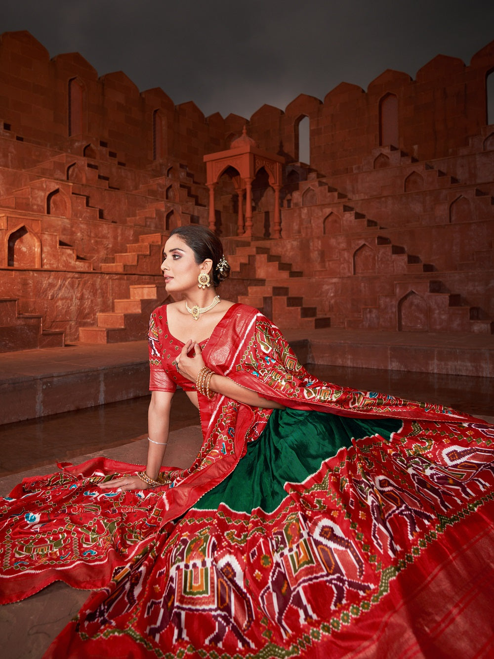 Green Color Patola Printed Navratri Chaniya Choli