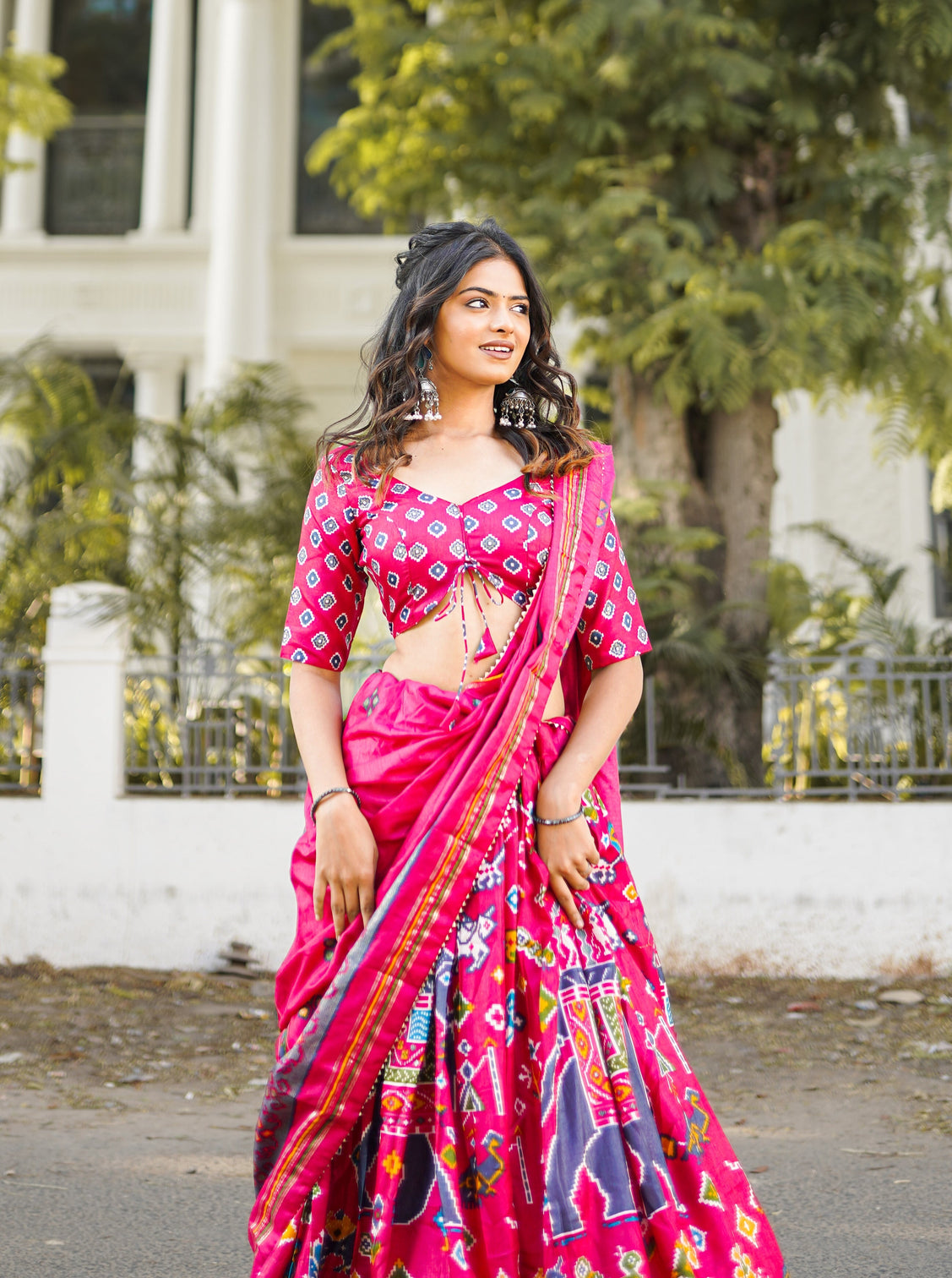 Pink Color Patola Printed and foil work Silk Lehenga