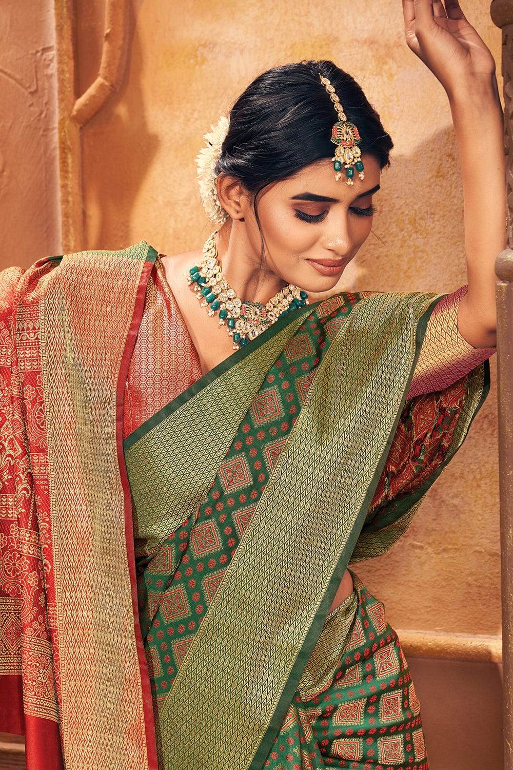 Dark Green Patola Saree
