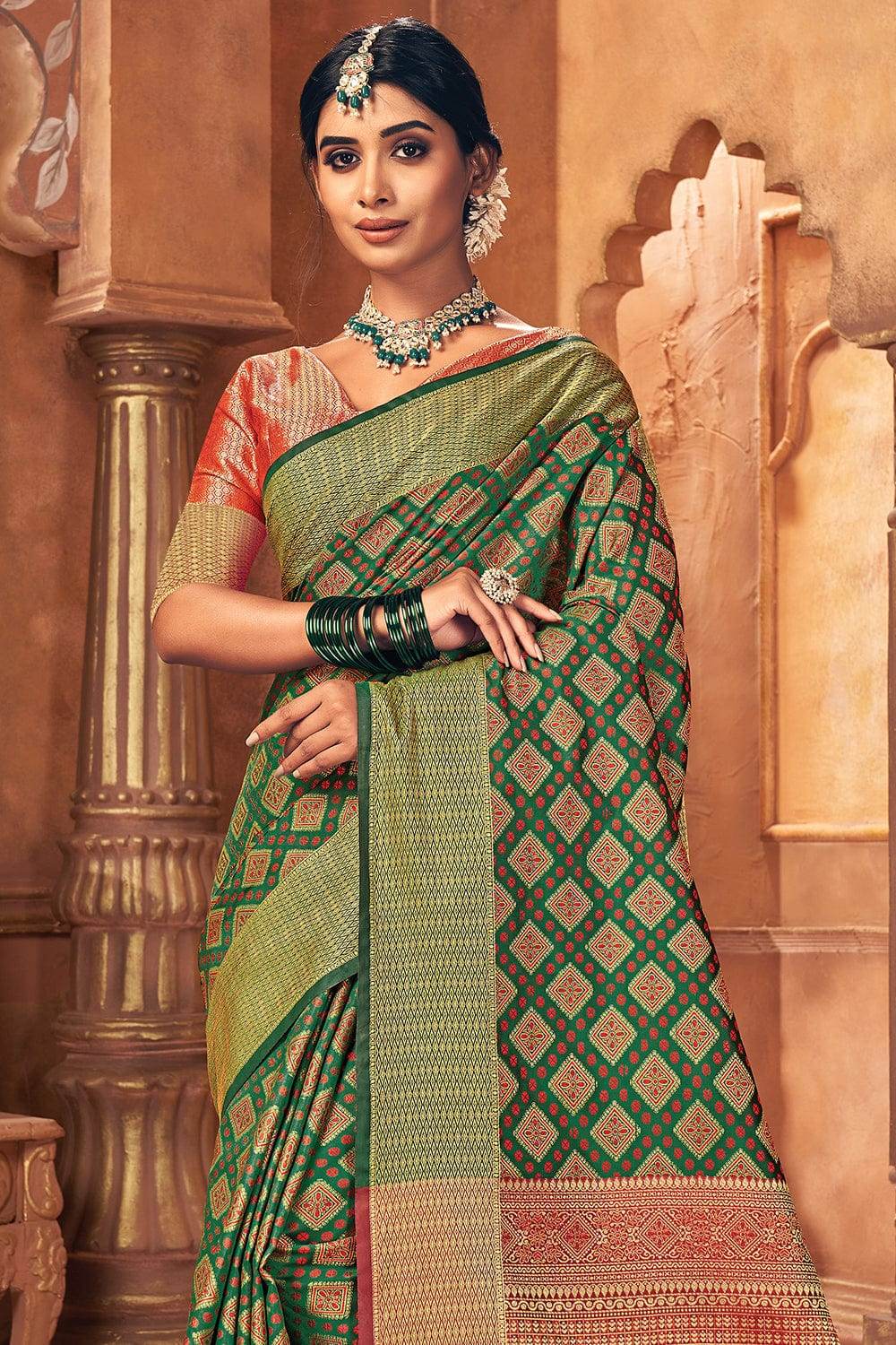 Dark Green Patola Saree