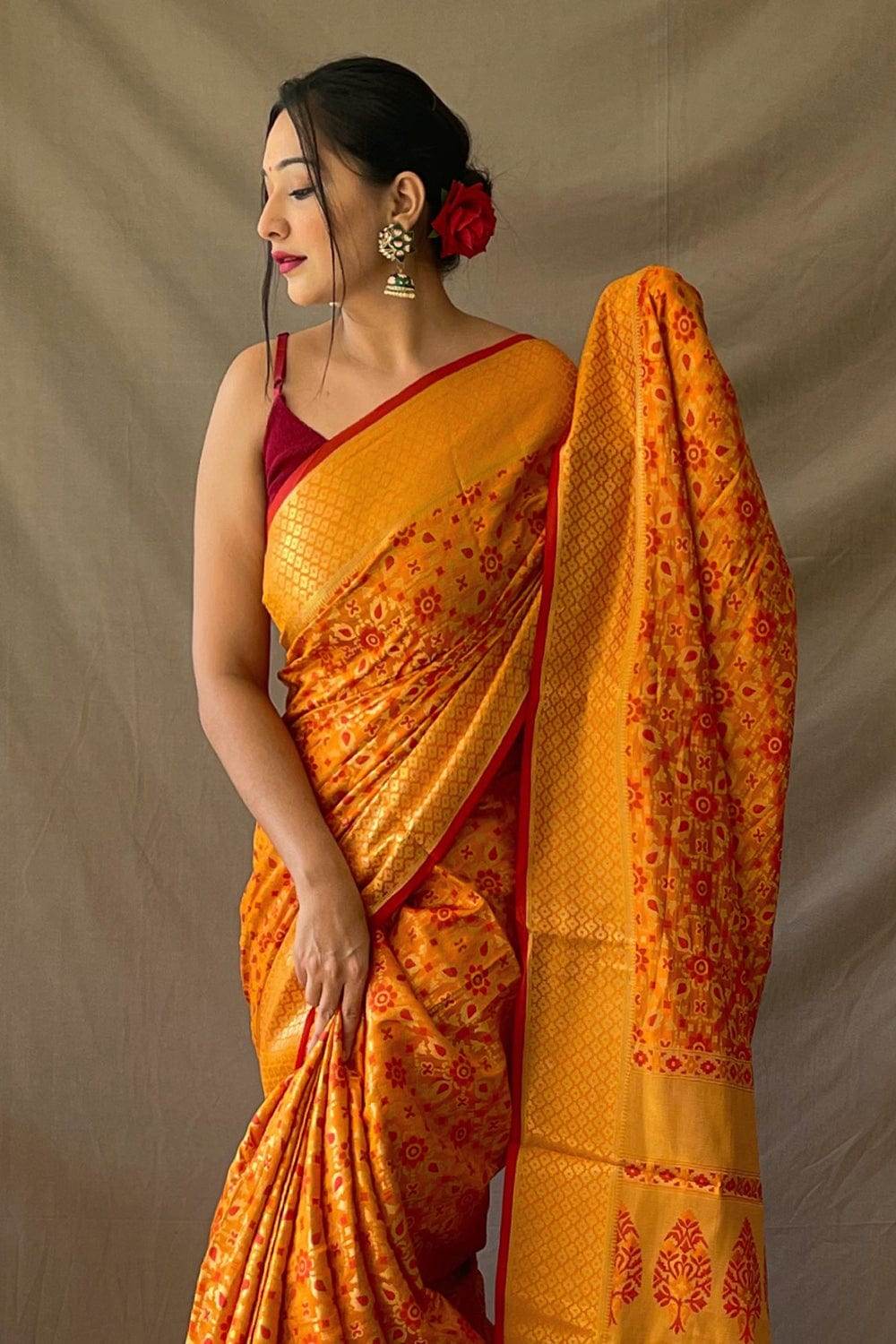 Fire Yellow Patola Saree