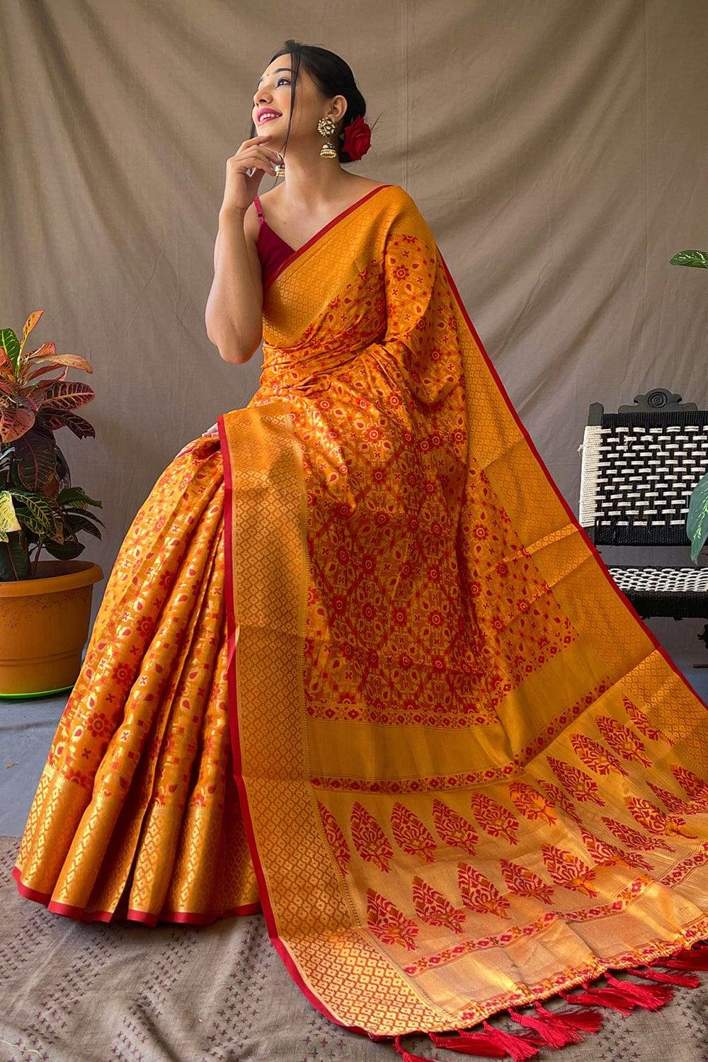 Fire Yellow Patola Saree
