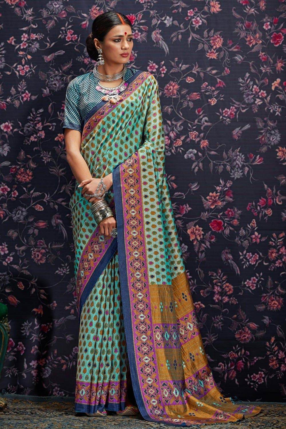 Sky Blue Patola Saree