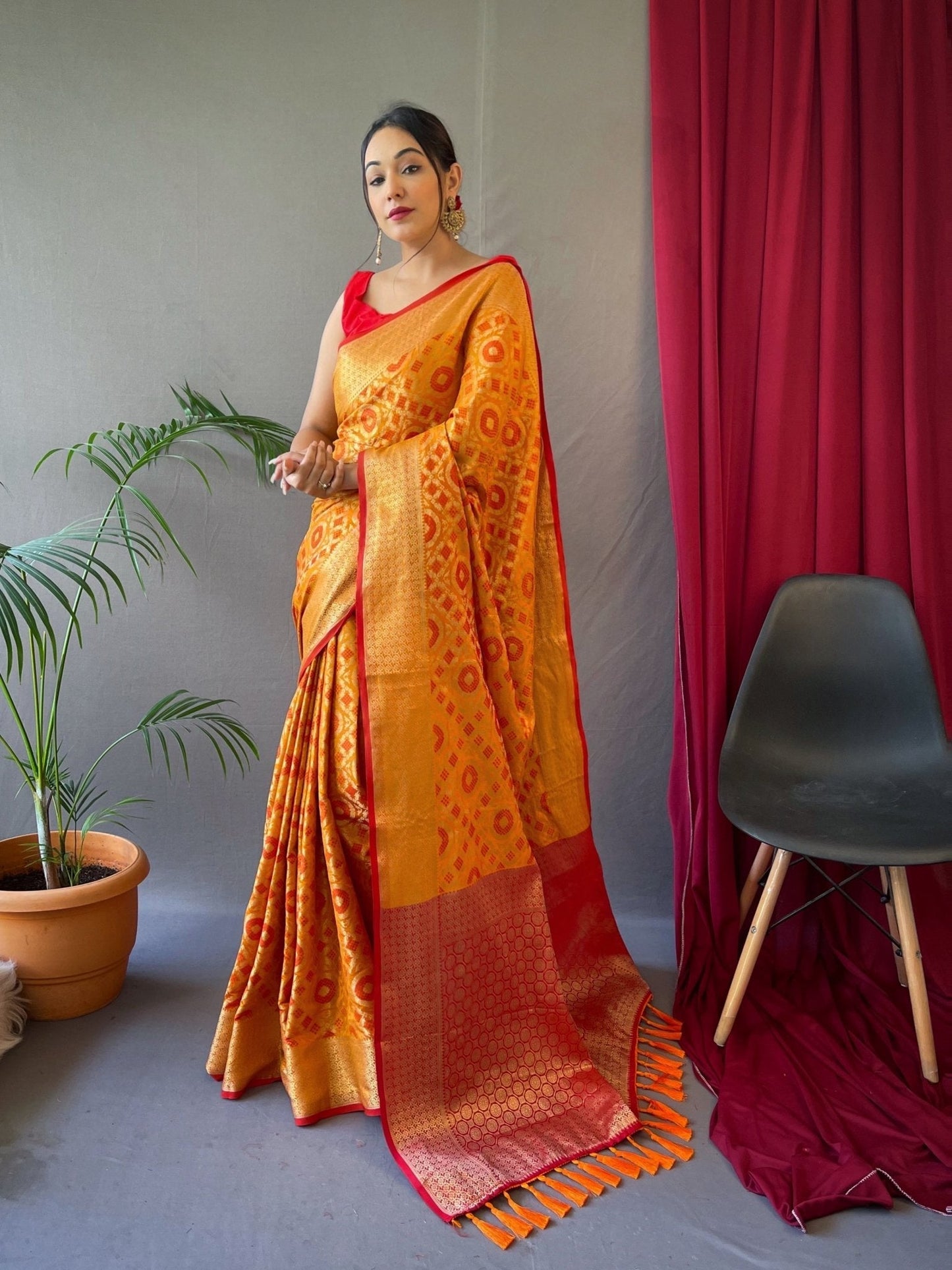 Orange with Red Saree in Patola Silk for women