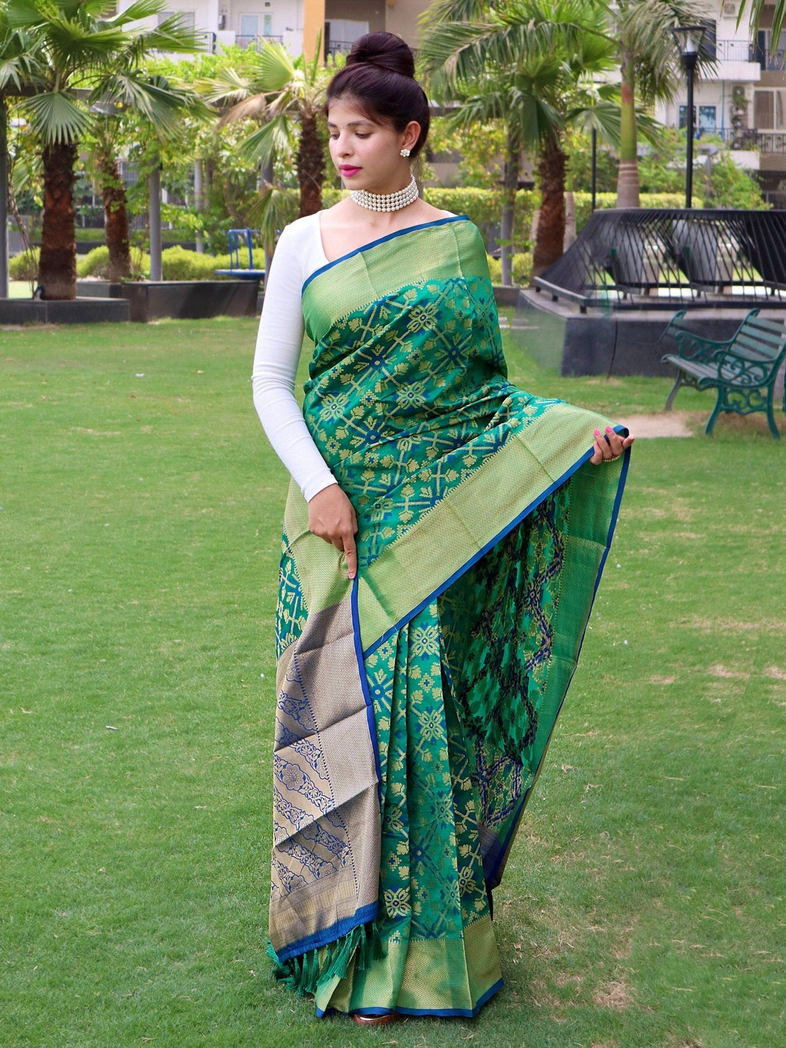 Green with Blue Saree in Patola Silk
