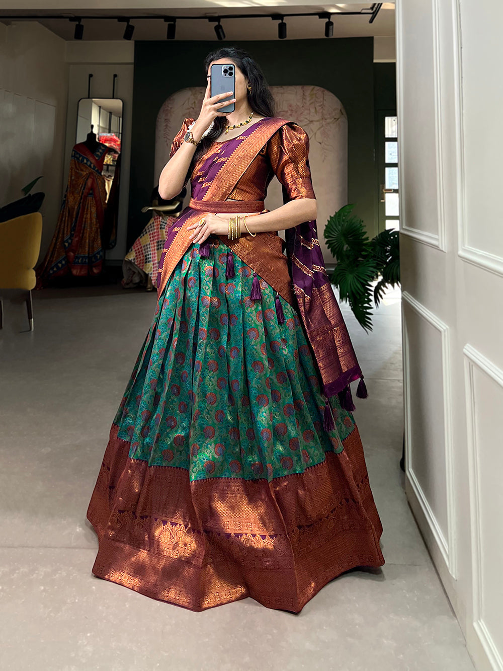 Purple Color Zari Weaving Work Weaving Silk(Jacquard) South Indian Lehenga Choli