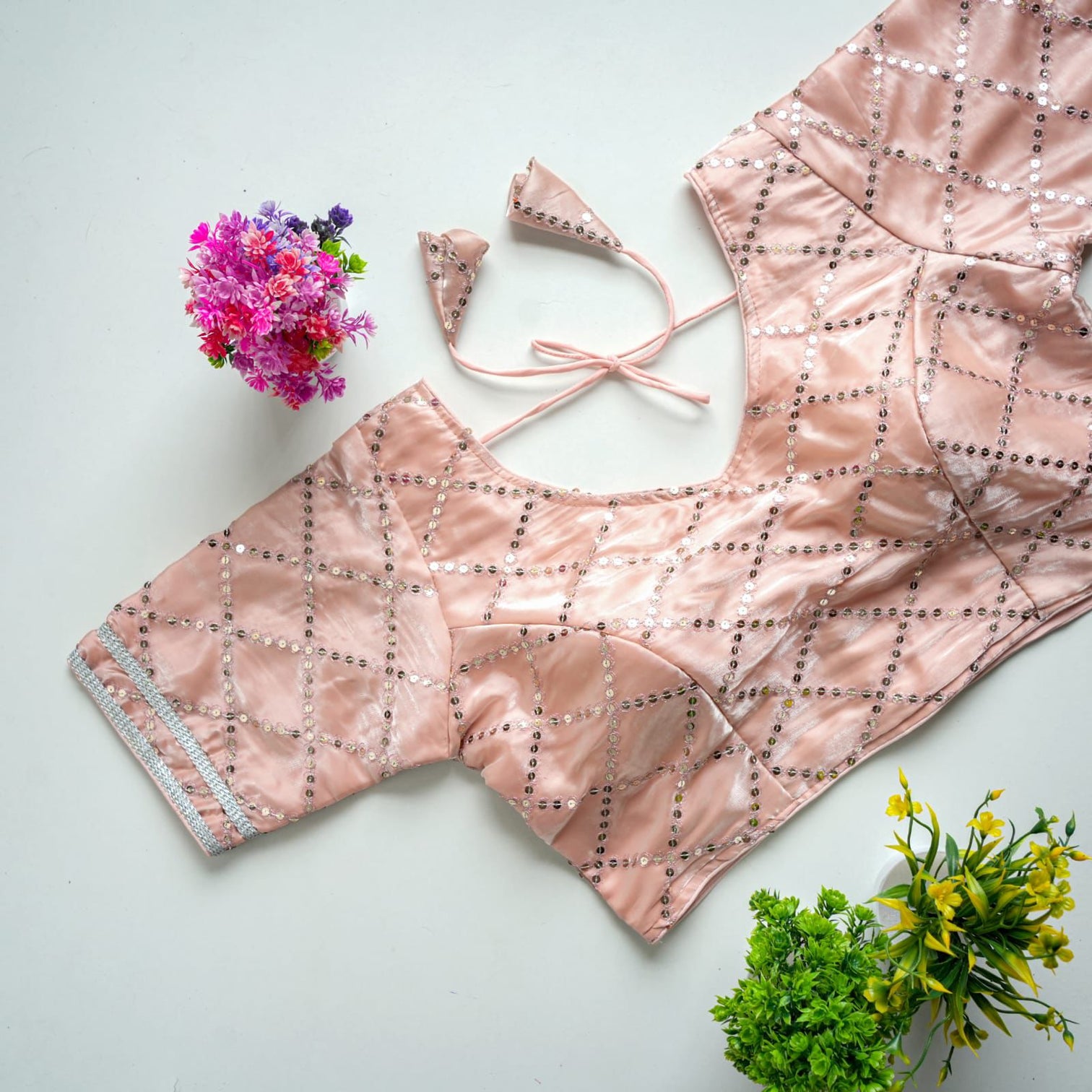Peach Color metalic Blouse with Exquisite Sequence Embroidery