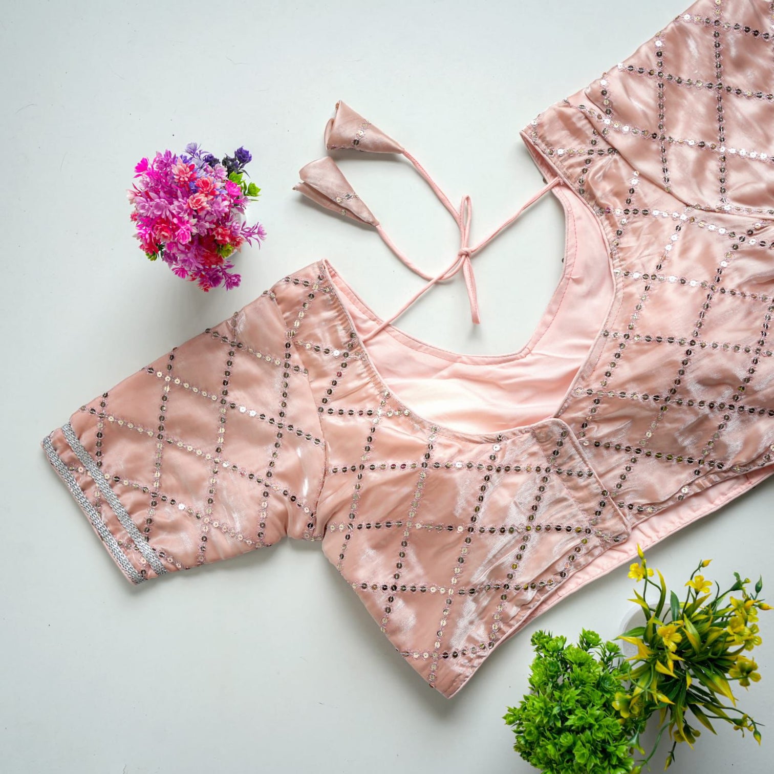 Peach Color metalic Blouse with Exquisite Sequence Embroidery