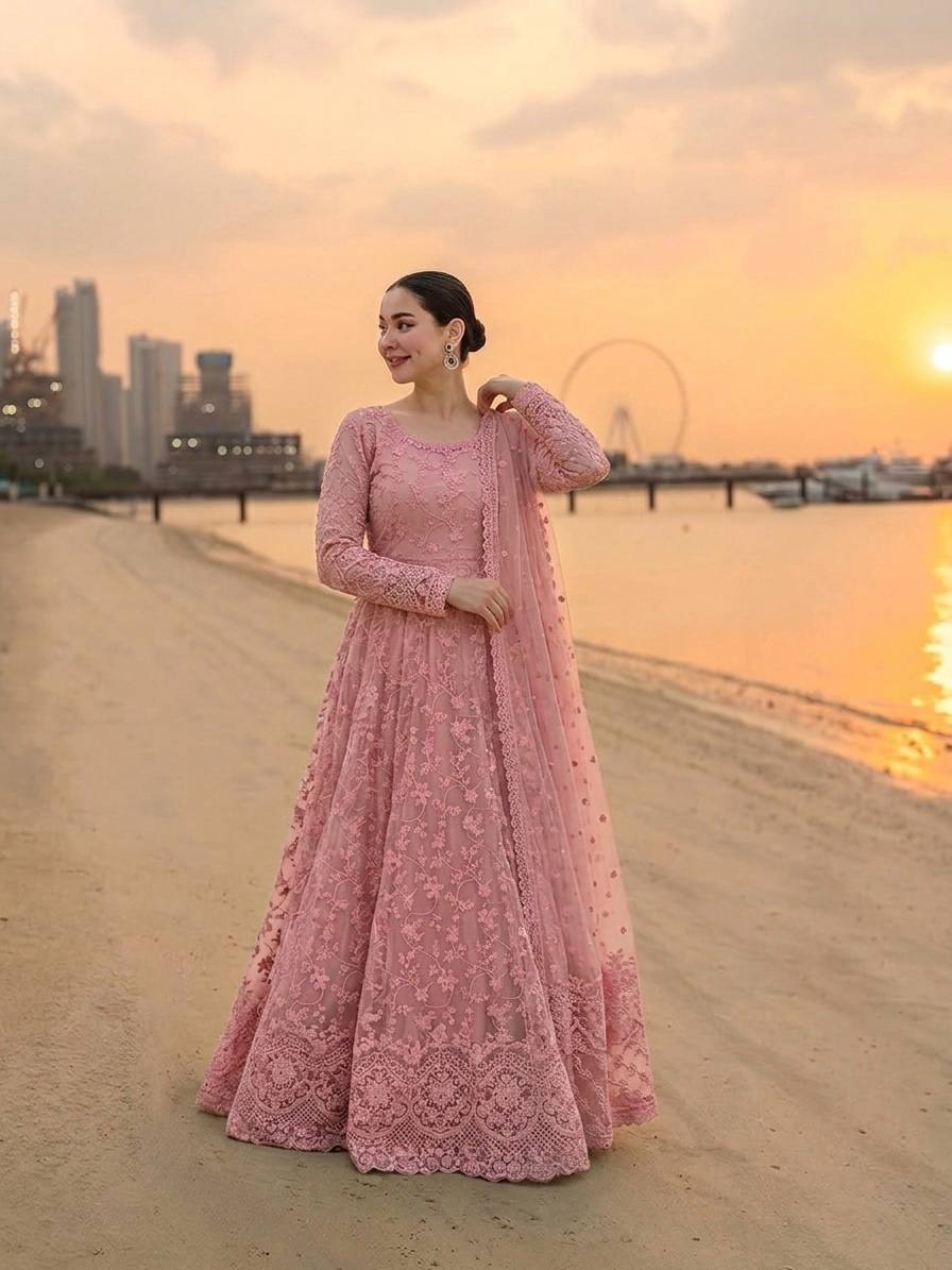 Peach Designer Georgette Gown