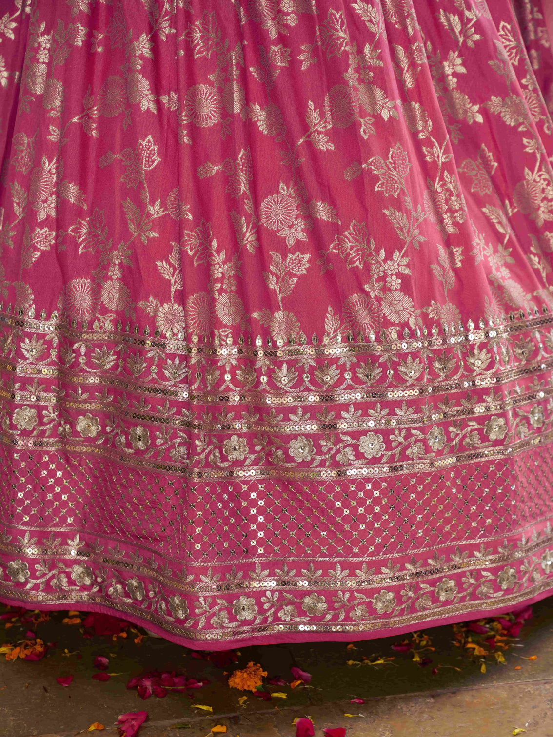 Peach Dola Silk Jacquard Embroidered Lehenga Choli