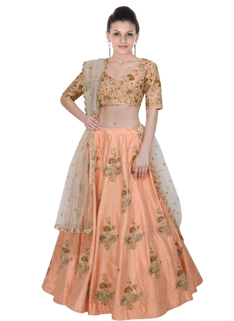 Peach Elegance Lehenga Choli With Light Beige Net Dupatta