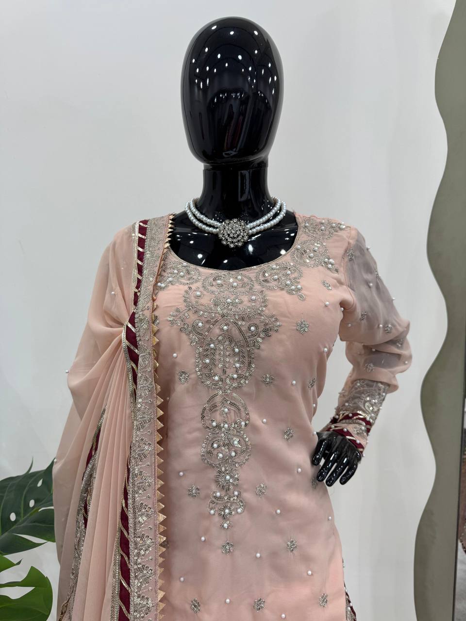 Peach Elegant Embroidered Sharara Set