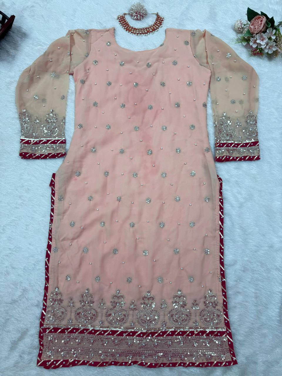 Peach Elegant Embroidered Sharara Set
