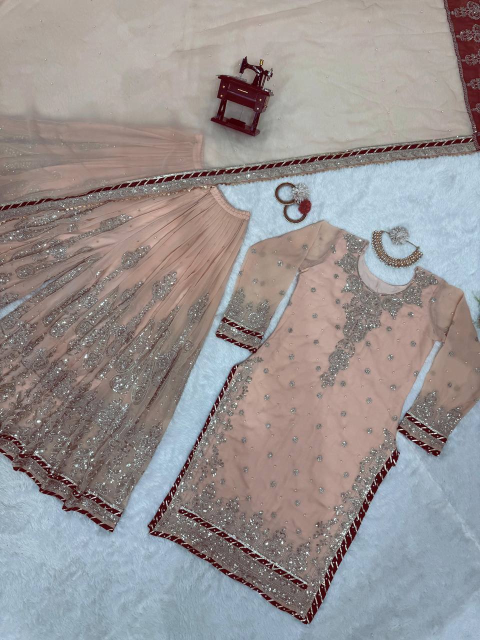 Peach Elegant Embroidered Sharara Set