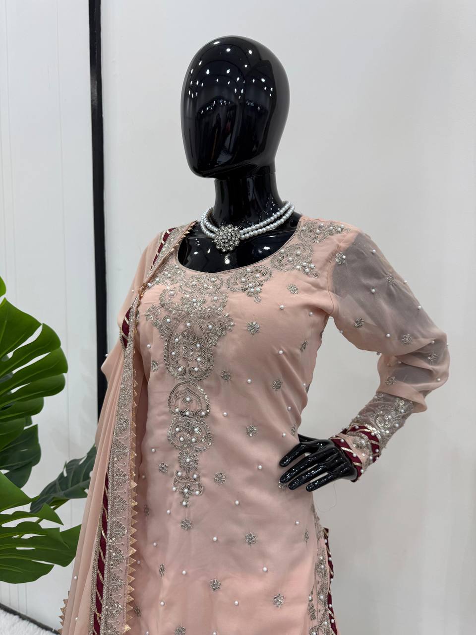 Peach Elegant Embroidered Sharara Set