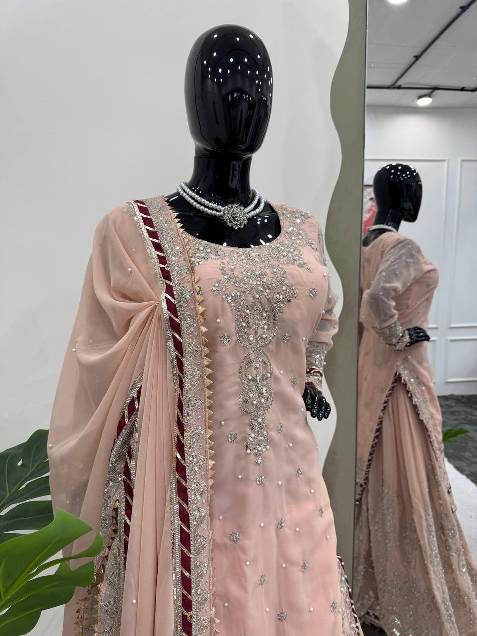 Peach Elegant Embroidered Sharara Set