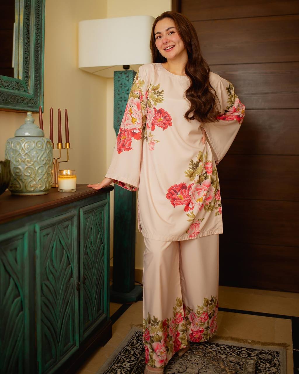 Peach Elegant Pure Natural Crepe Digital Print Co-Ord Set Top & Plazzo – Fully Stitched