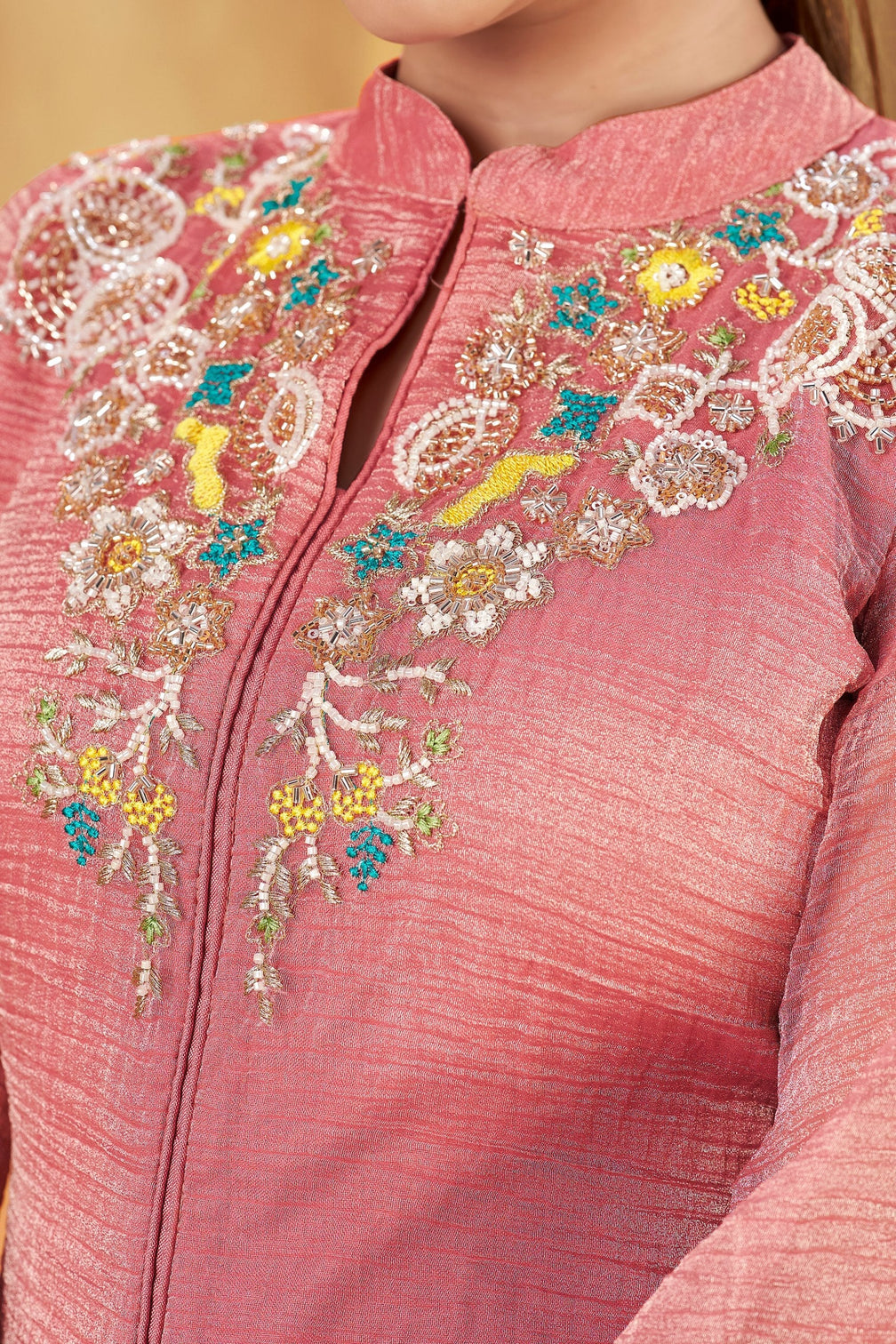 Peach Embroidered Khatali Work Co-Ord Set