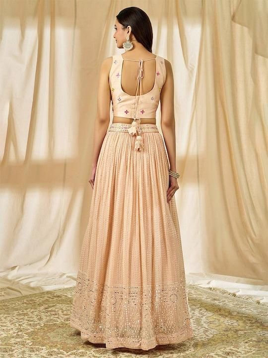 Peach Georgette Sequins Work Pleated Lehenga choli