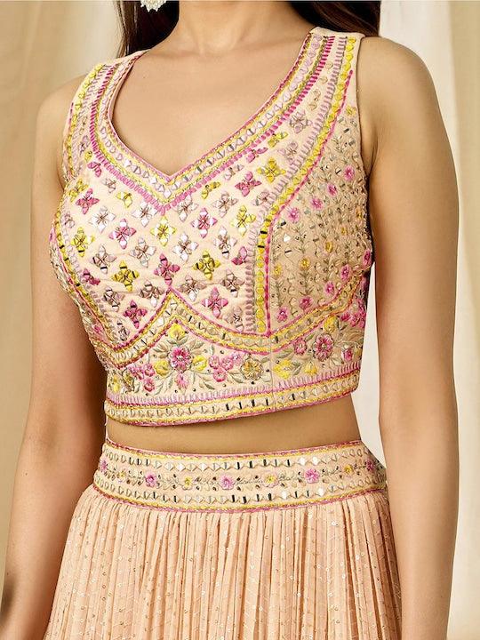 Peach Georgette Sequins Work Pleated Lehenga choli