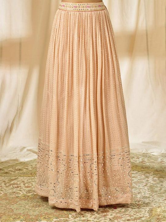 Peach Georgette Sequins Work Pleated Lehenga choli