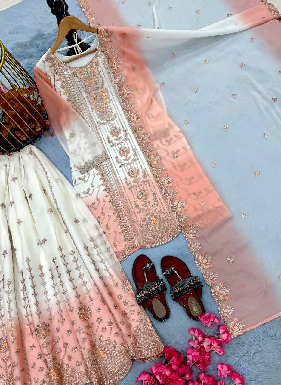 Peach Heavy Embroidered Palazzo Suit Set